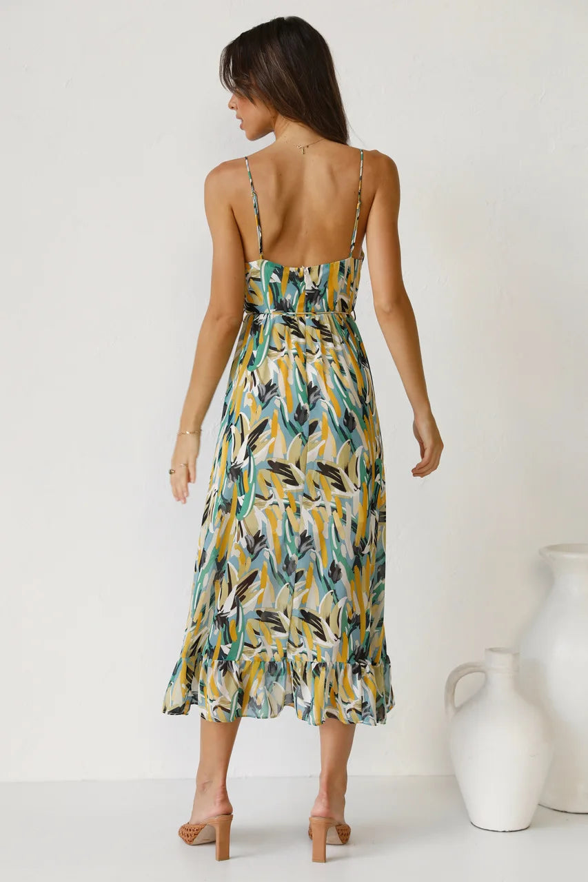 Levoire | Robe Midi Florale À Bretelles Spaghetti Pour Femmes