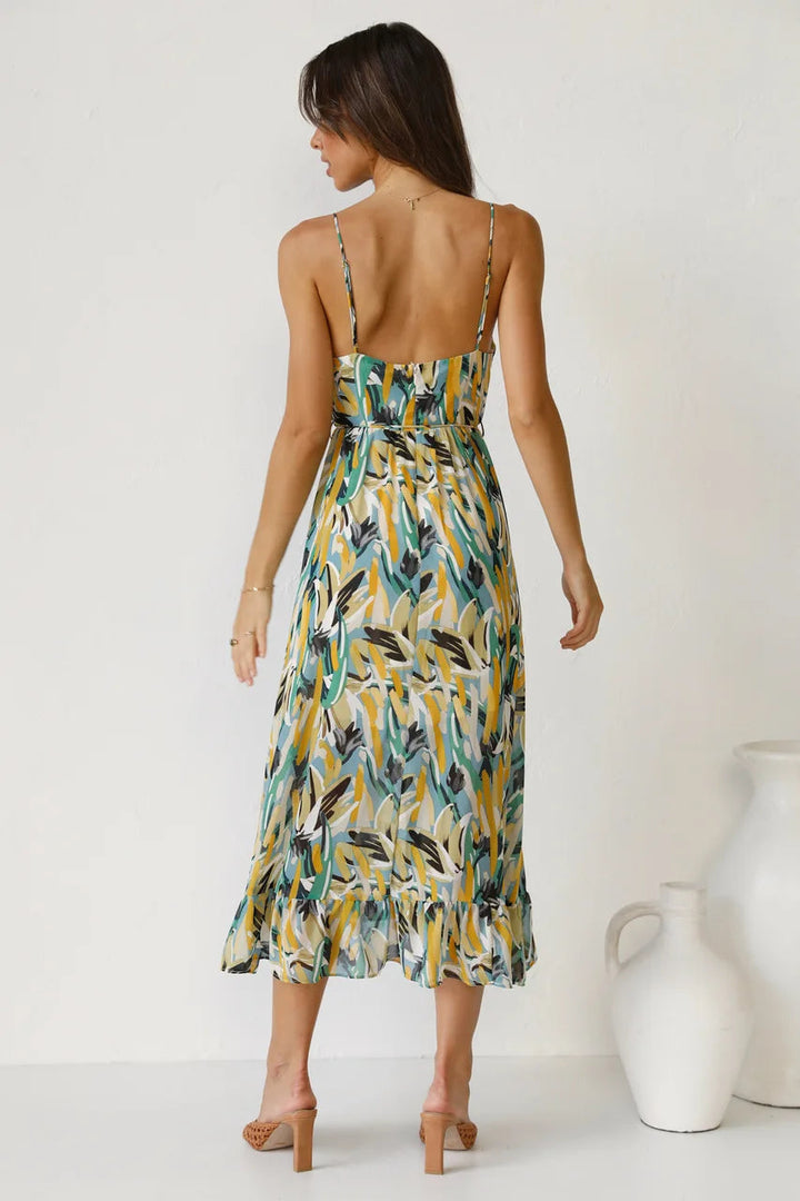 Levoire | Robe Midi Florale À Bretelles Spaghetti Pour Femmes
