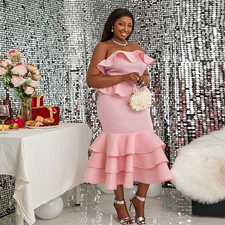 Levoire | Rose Clair Robe Dos Nu À Volants Longue Rosa