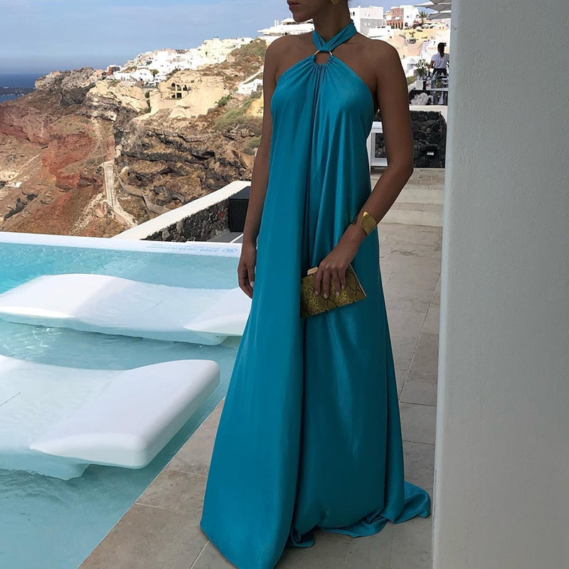 Levoire | Dos Nu | Robes Maxi Lâches À Tube Halter Bleu