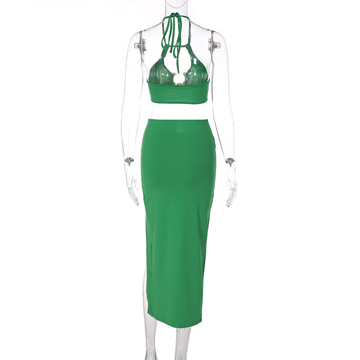 Levoire | Crop Satin Sans Manches & Couture Latérale Midi Robes