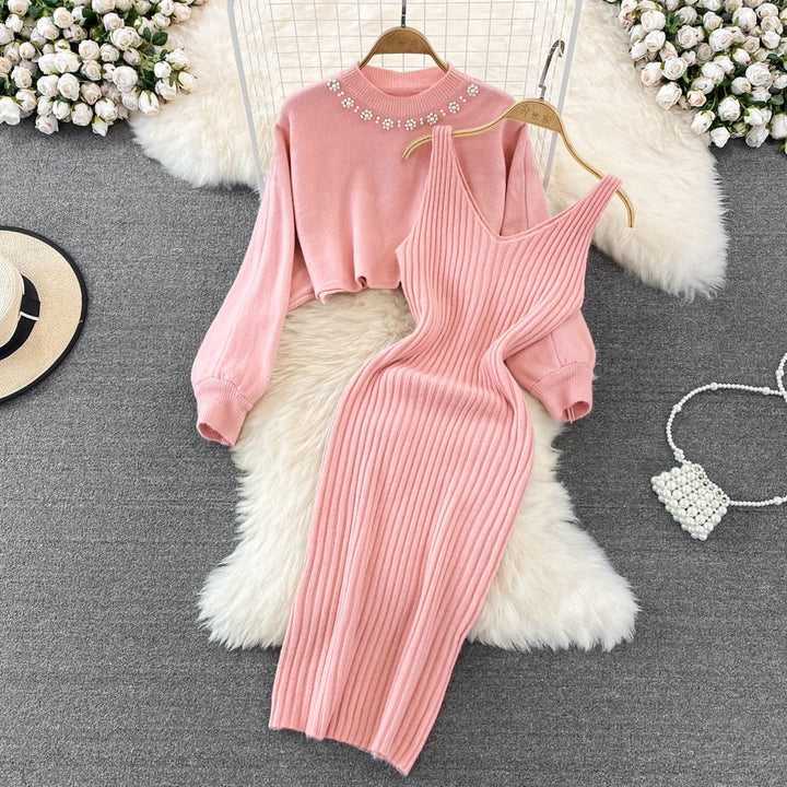 Levoire | Ensemble Confortable Élégant, Chaud & Stylé Rosa avec perles