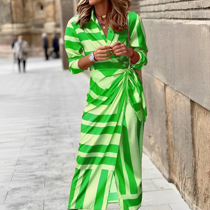 Levoire | Robe Maxi Rayée Vive Avec Manches Longues Vert