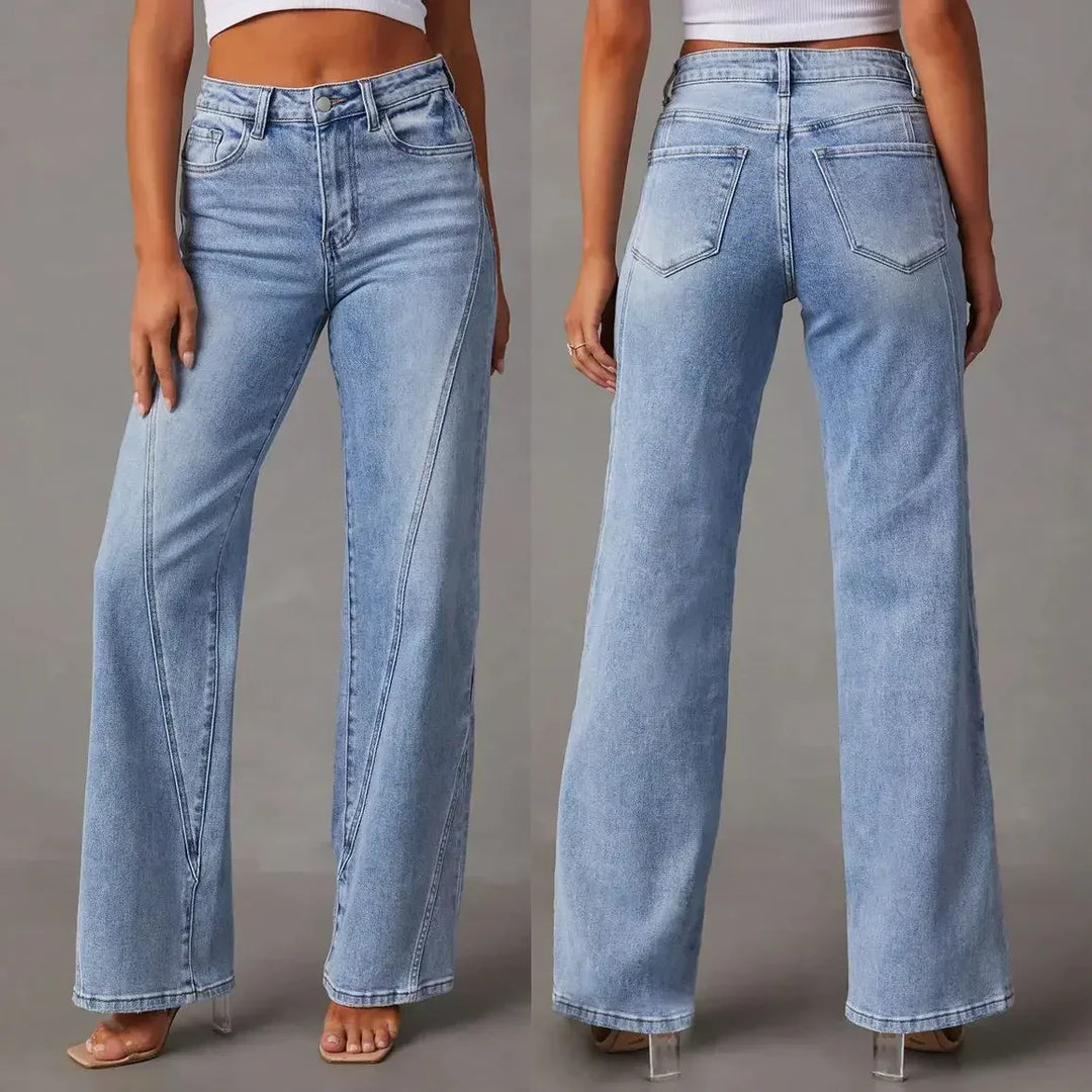 Levoire | Jean Dames Patchwork À Coupe Décontractée Et Ajustée Avec Jambe Large Denim Bleu