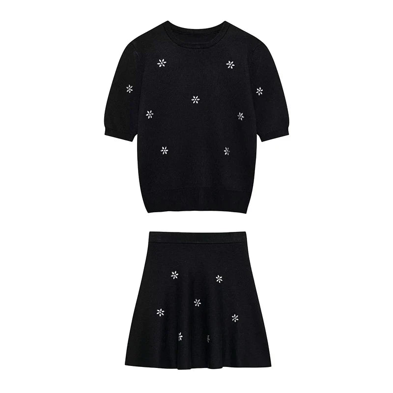 Levoire | Robe Courte Avec Tricot Et Strass ensemble noir