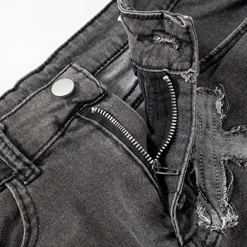 Levoire | Crop Top En Denim Brodé Mini Micro Y2K Jupe Corset Ensemble À Lacets