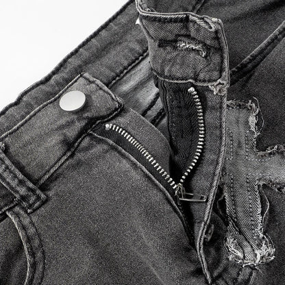 Levoire | Crop Top En Denim Brodé Mini Micro Y2K Jupe Corset Ensemble À Lacets