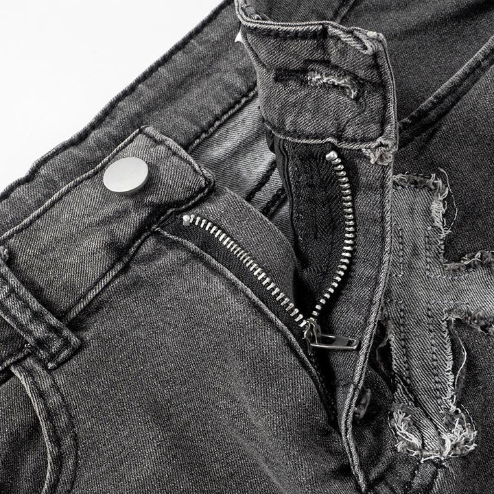 Levoire | Crop Top En Denim Brodé Mini Micro Y2K Jupe Corset Ensemble À Lacets