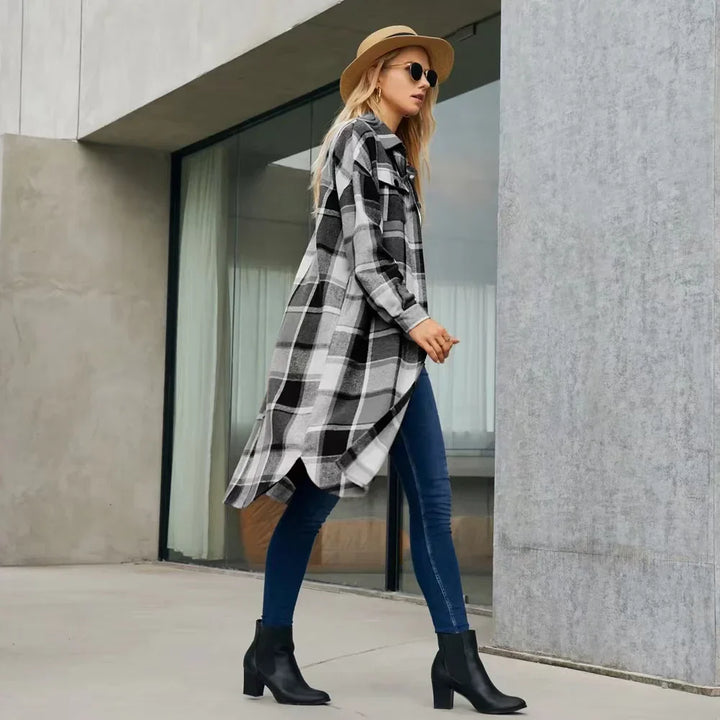 Levoire | Veste Trench À Carreaux Pour Femmes Avec Fentes Latérales Et Poches