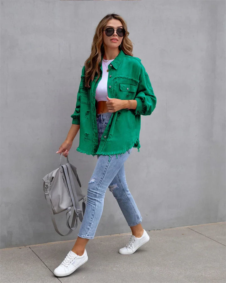 Levoire | Veste En Jean Avec Bords Bruts, Printemps, Rose, Orange, Violet