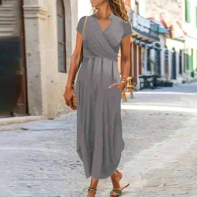 Levoire | Belle Robe Maxi Avec Manches Courtes Gris