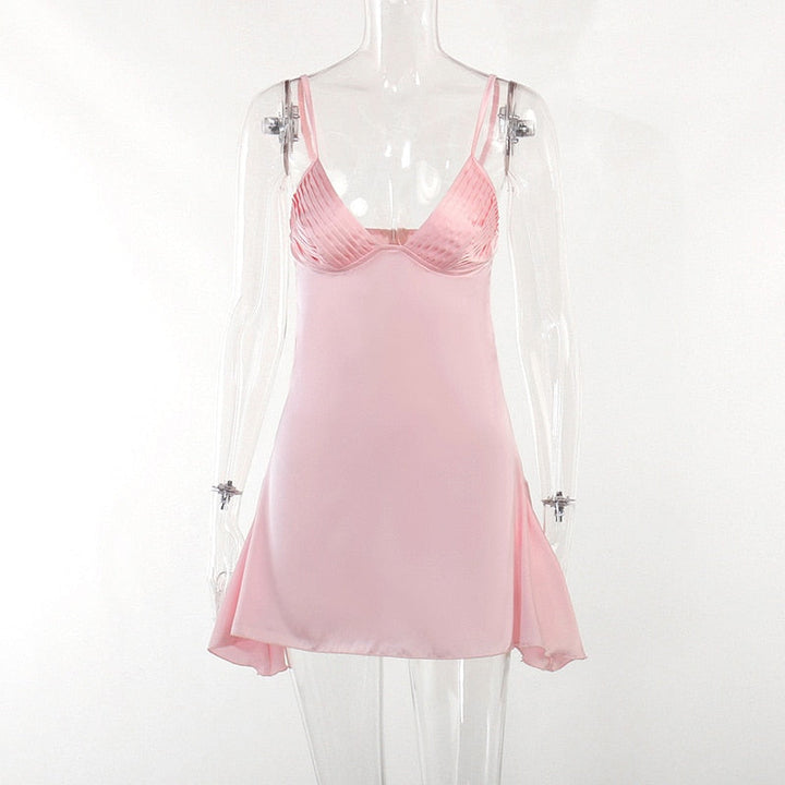 Levoire | Velours Spaghetti Dip V-Sans Manches Mini Robes