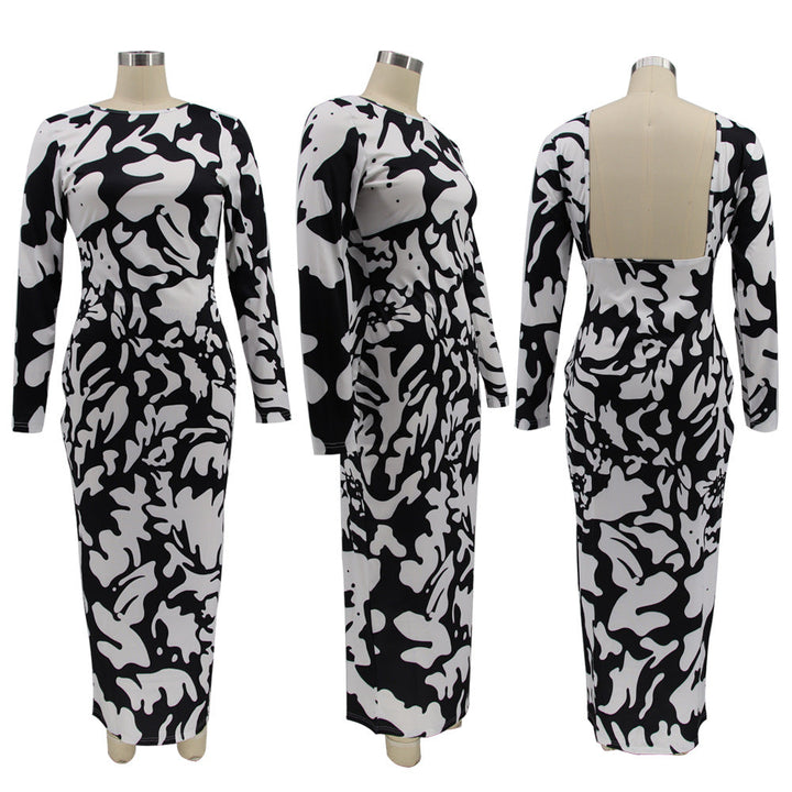 Levoire | Imprimé De Feuille Robe Maxi À Manches Longues Col O