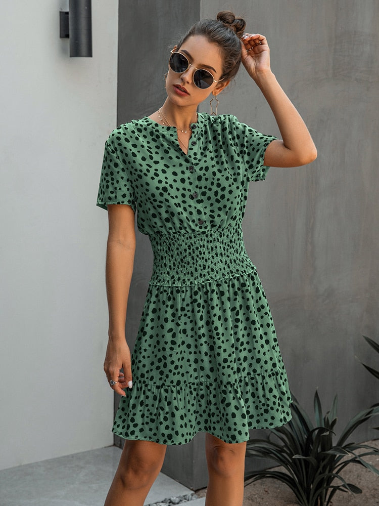 Levoire | Robe Léopard Légère Chic Été Vert