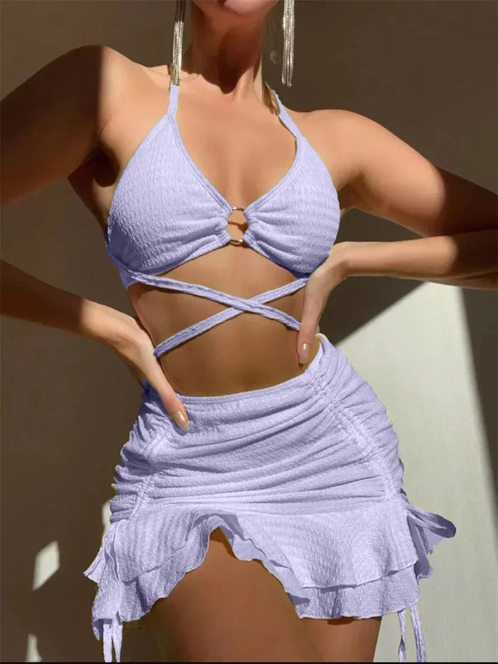 Levoire | Bikini Et Short À Volants Ensemble 3 Pièces Lilas