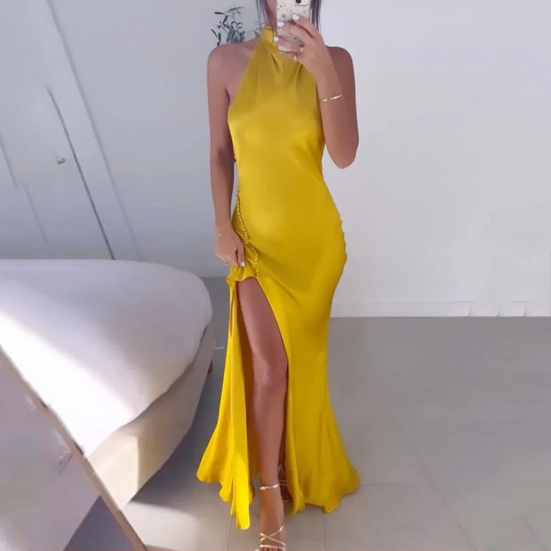 Levoire | Robe Maxi Dos Nu Caleçon À Halter Gull Kauffe