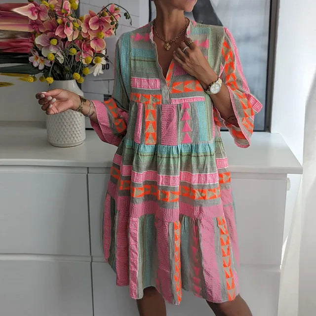 Levoire | Robe De Soirée Avec Motif Géométrique Pour Femmes Trois quarts de manches