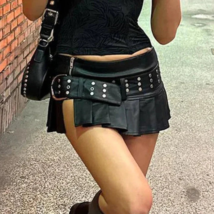 Levoire | Jupe Mini En Cuir Taille Basse Y2K