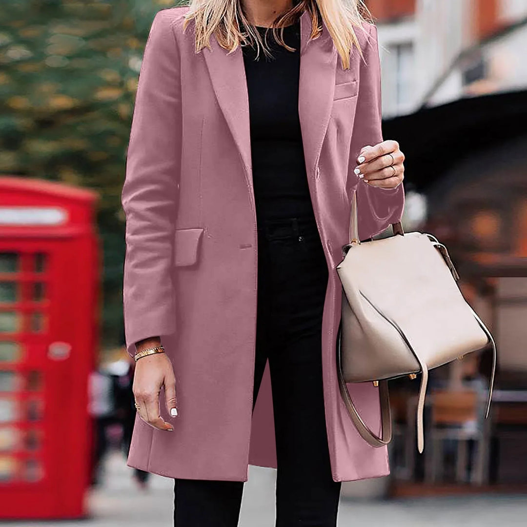 Levoire | Veste À Col Rond Manteau Long Simple Boutonnage Femmes Automne Rosa