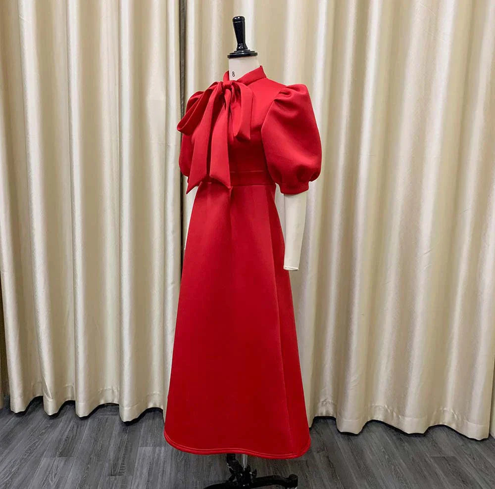 Levoire | Col Côté Bouffant Manches Courtes Robes Longues