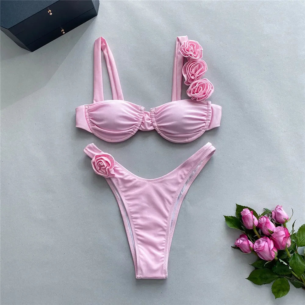 Levoire | Maillot De Bain Deux Pièces Avec Motif De Roses Élégant Rosarot