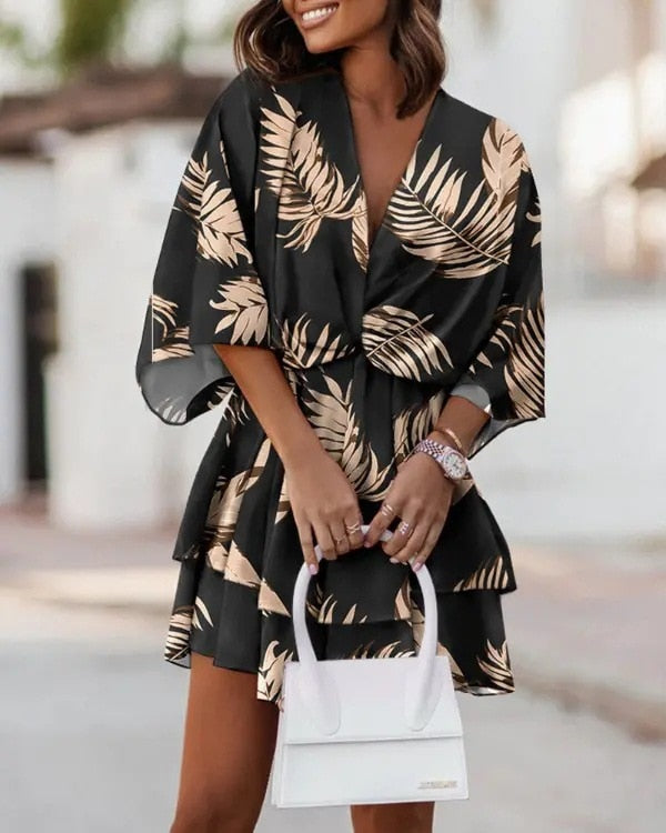 Levoire | Robe Femme Courte Avec Décolleté En V Et Manches Mi-Longues Noir