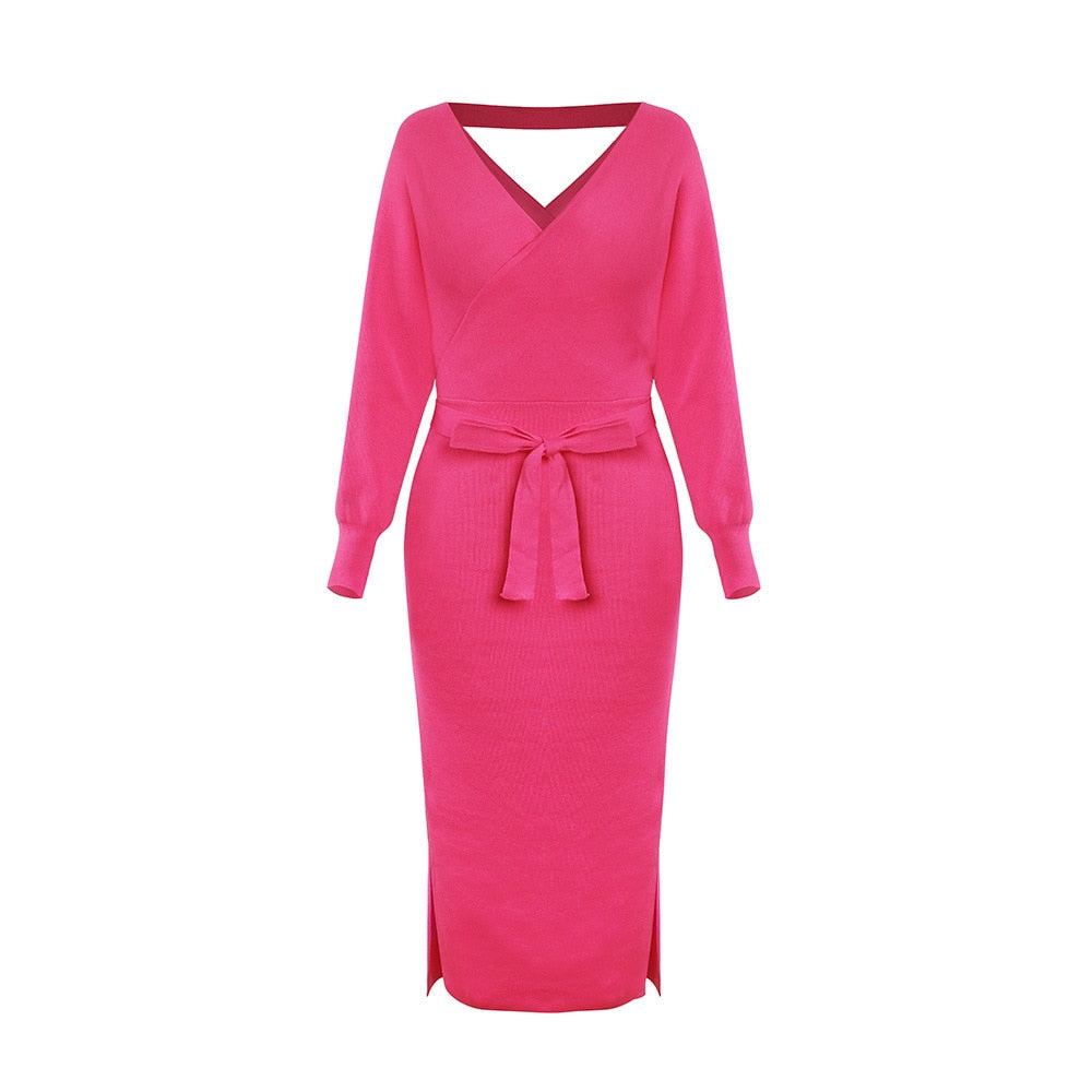 Levoire | Robe Tricotée Col V Slim Rose
