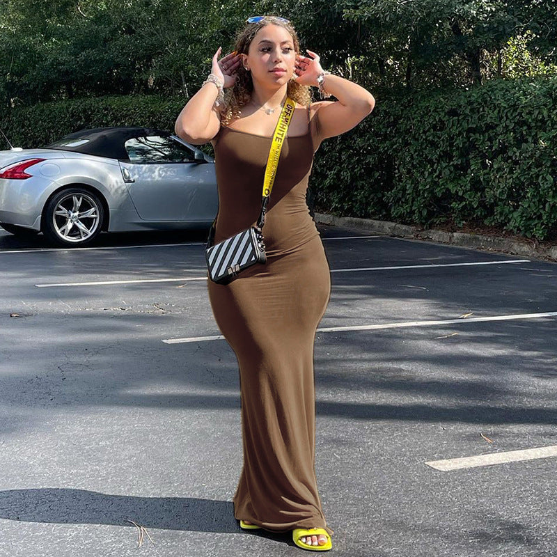 Levoire | Robe Maxi Slim Sans Épaules Dos Nu Marron foncé
