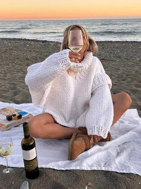 Levoire | Pull Femme Grande Taille, Très Épais, Chaud, Confortable Et Élégant Blanc