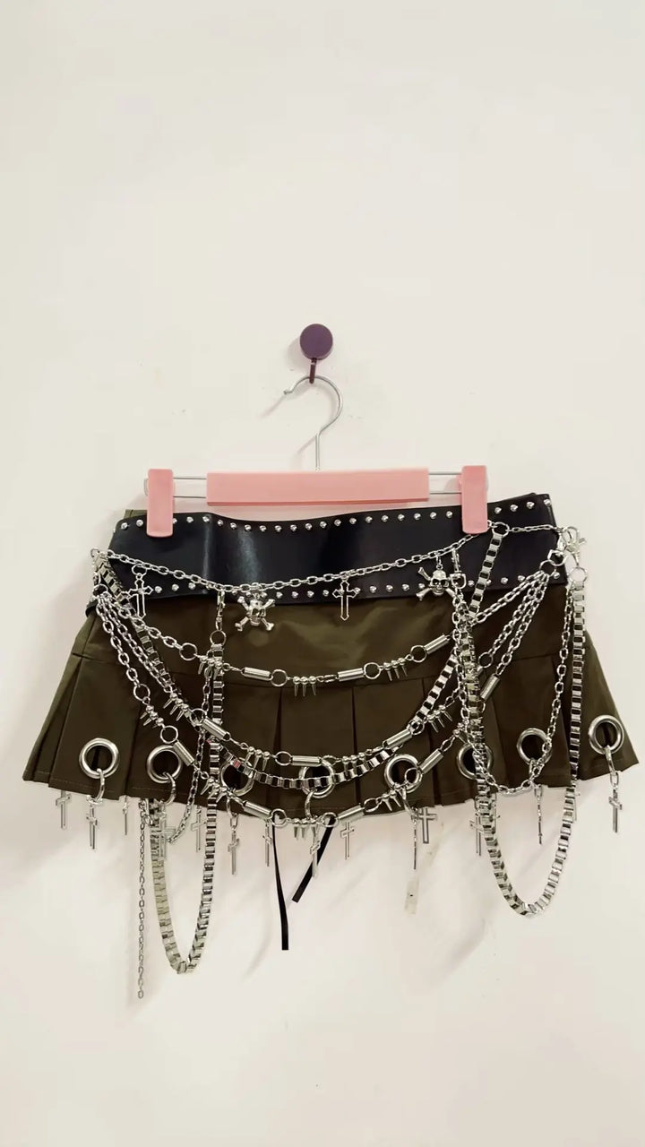 Levoire | Pu Y2K Chaîne Cuir Courte Mini Micro Jupe