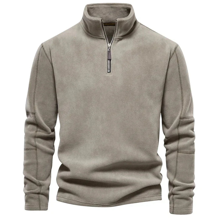 Levoire | Premium Décontracté Pullover En Fleece Avec Fermeture Éclair Et Col Vert clair