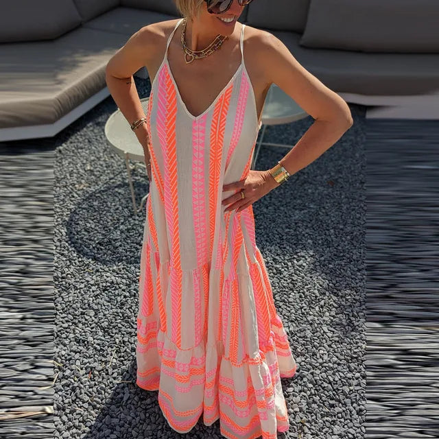 Levoire | Robe De Soirée Avec Motif Géométrique Pour Femmes Sans manches Orange