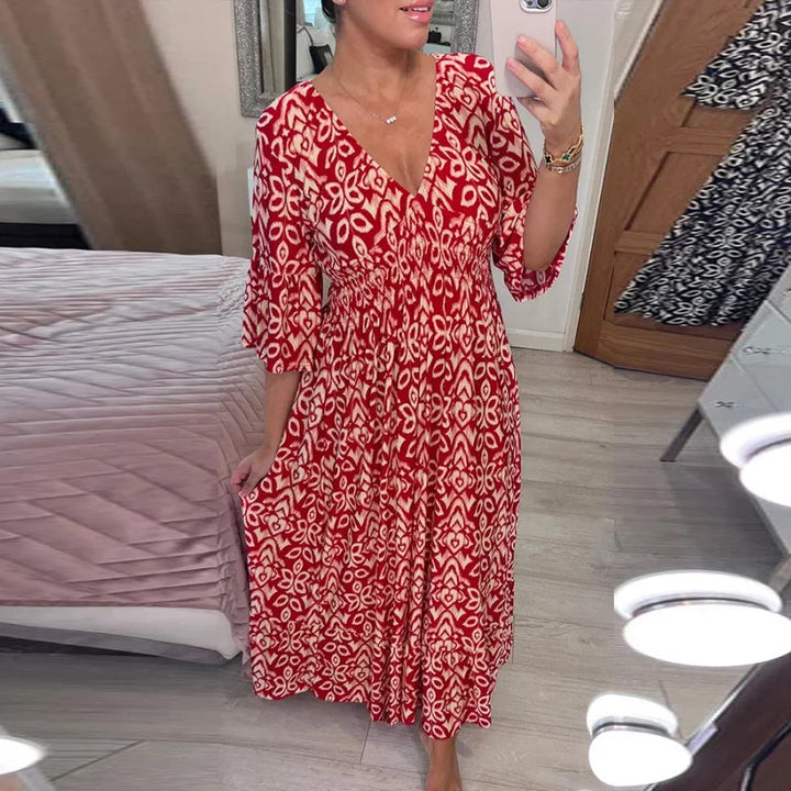 Levoire | Robe Boho Décontractée À Décolleté En V Et Manches Mi-Longues