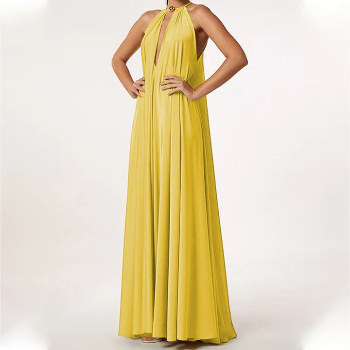 Levoire | Élégante Robe Maxi Boho Dos Nu À Décolleté En V Jaune