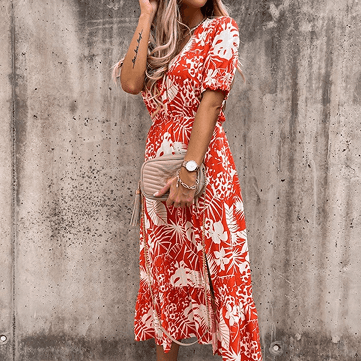 Levoire | Femme Robe à jupe fendue imprimée floral Orange