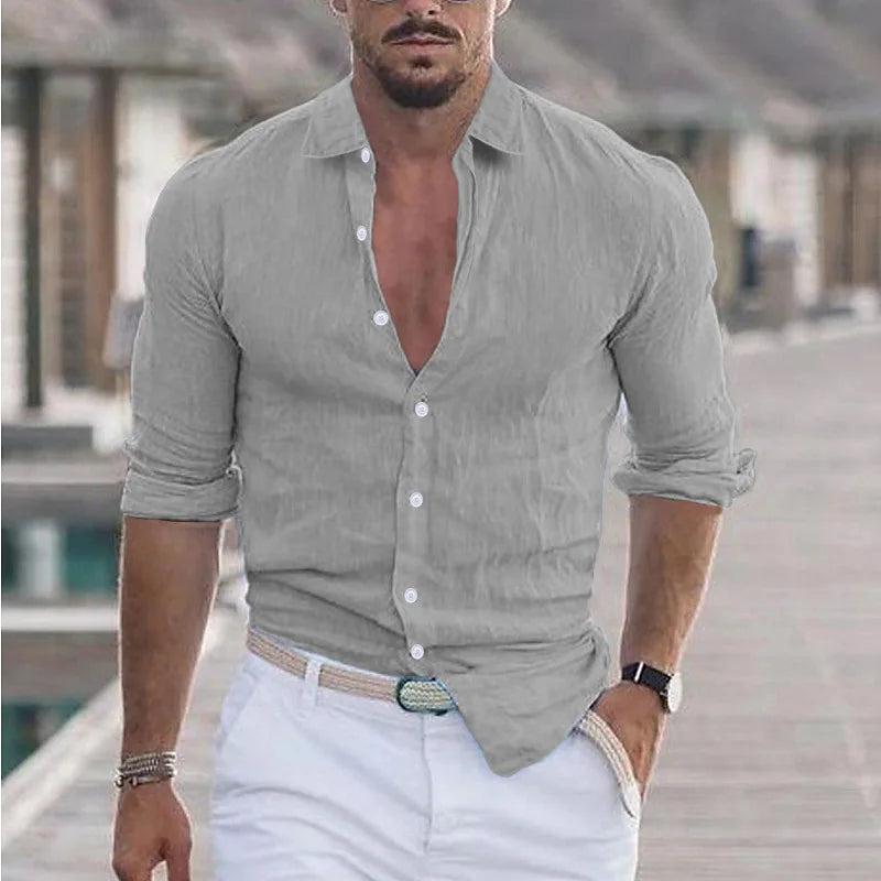 Levoire | Chemise En Lin Pour Hommes Respirant Style Decontracte Gris