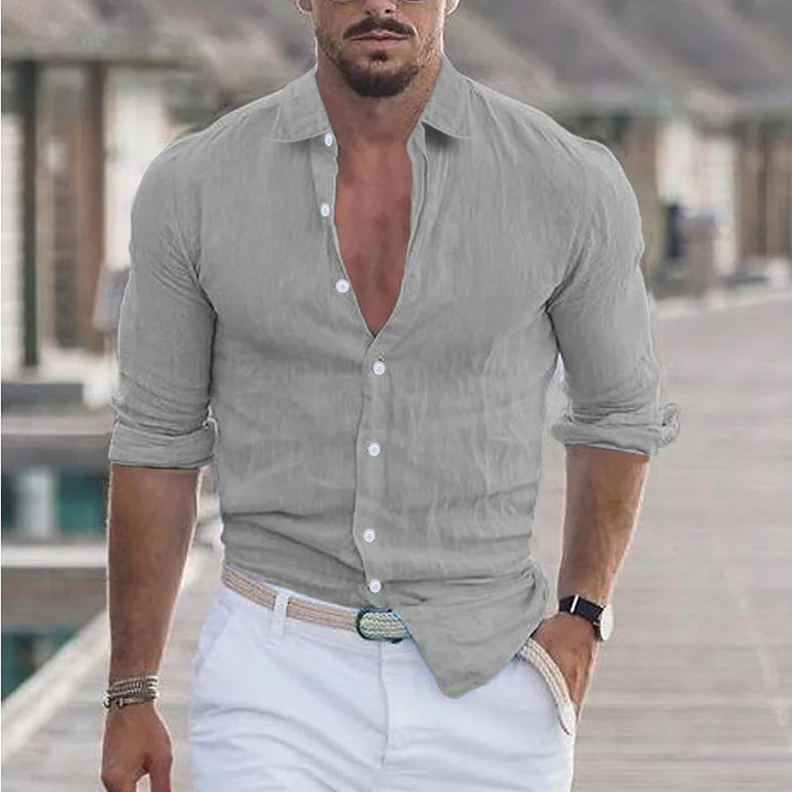 Levoire | Chemise En Lin Pour Hommes Respirant Style Decontracte Gris