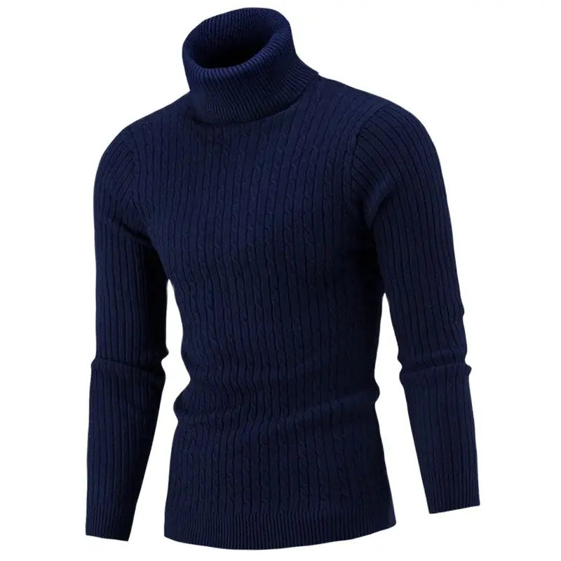 Levoire | Pull Col Roulé Homme Slim Fit En Tricot Bleu marine