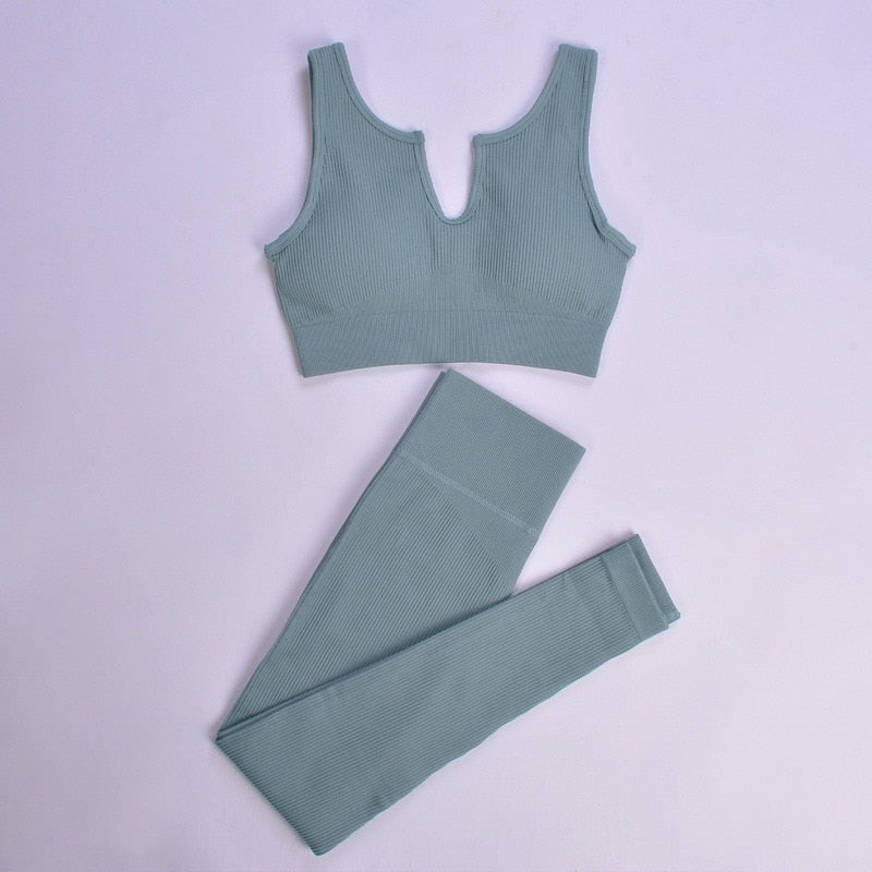 Levoire | Ensemble De Sport Complet Avec Décolleté Décoratif Et Leggings Longs Bleu