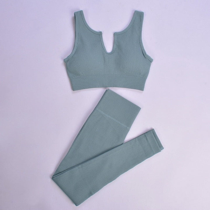 Levoire | Ensemble De Sport Complet Avec Décolleté Décoratif Et Leggings Longs Bleu