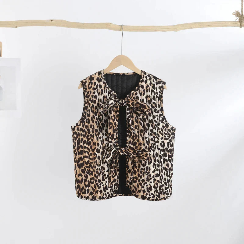 Levoire | Élégant Gilet En Motif Léopard Avec Nœuds Pour Dames