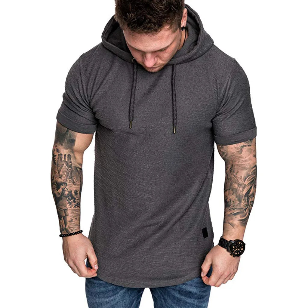 Levoire | Sweat à Capuche Homme Manches Courtes avec Cordon Gris foncé