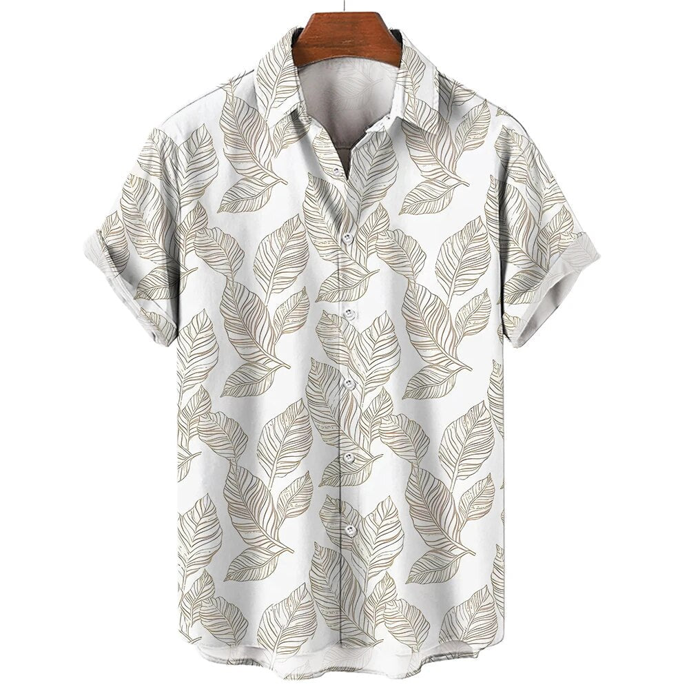 Levoire | Chemise Hawaïenne À Manches Courtes En Style Motif Pour Hommes Blanc et Gris