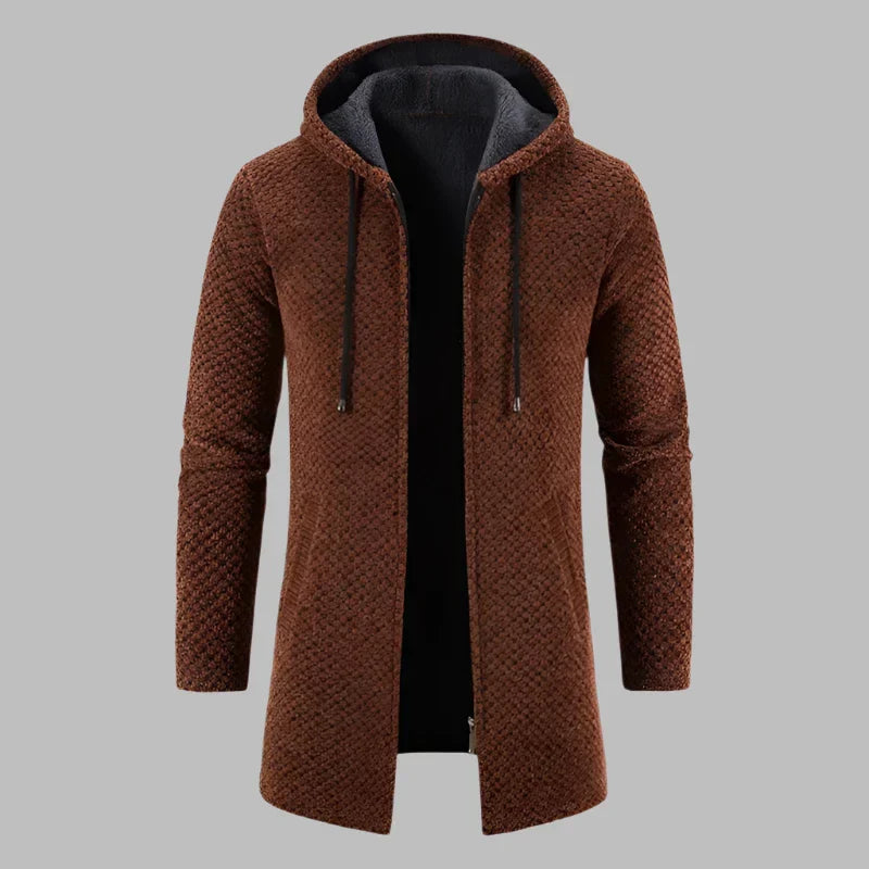 Levoire | Pull À Capuche Pour Hommes Avec Coupe Longue Et Fermeture Éclair Café