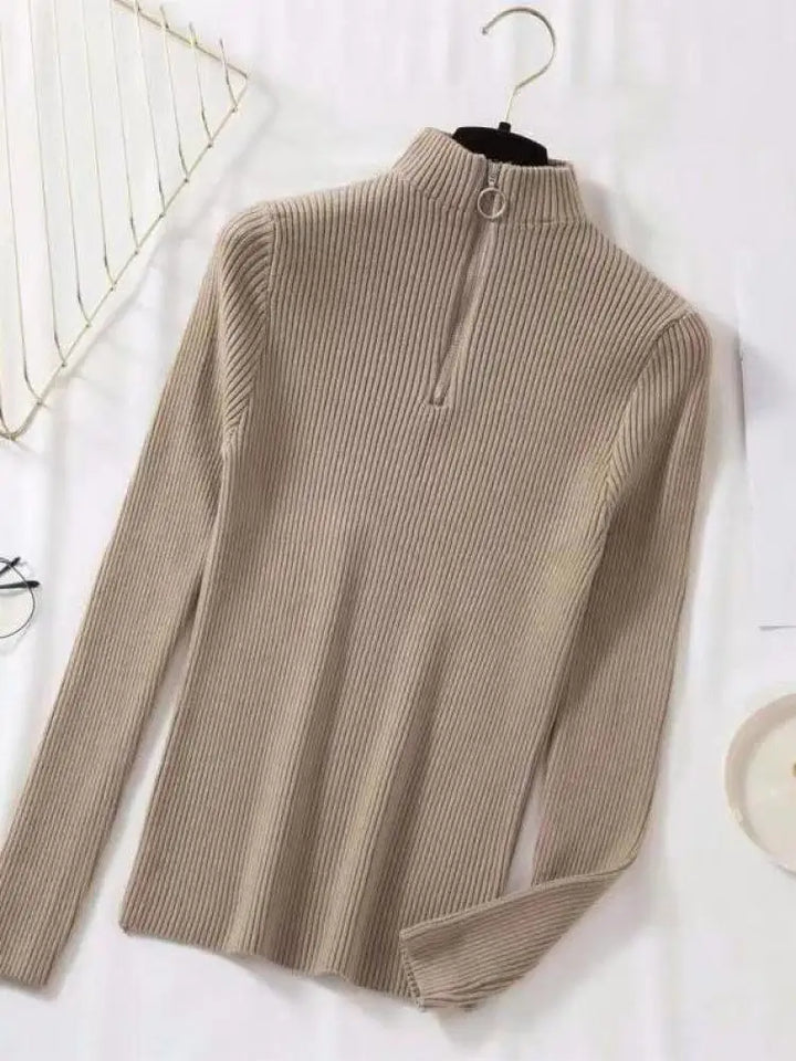 Levoire | Pull Vintage Femme Avec Zip Kaki Taille Unique
