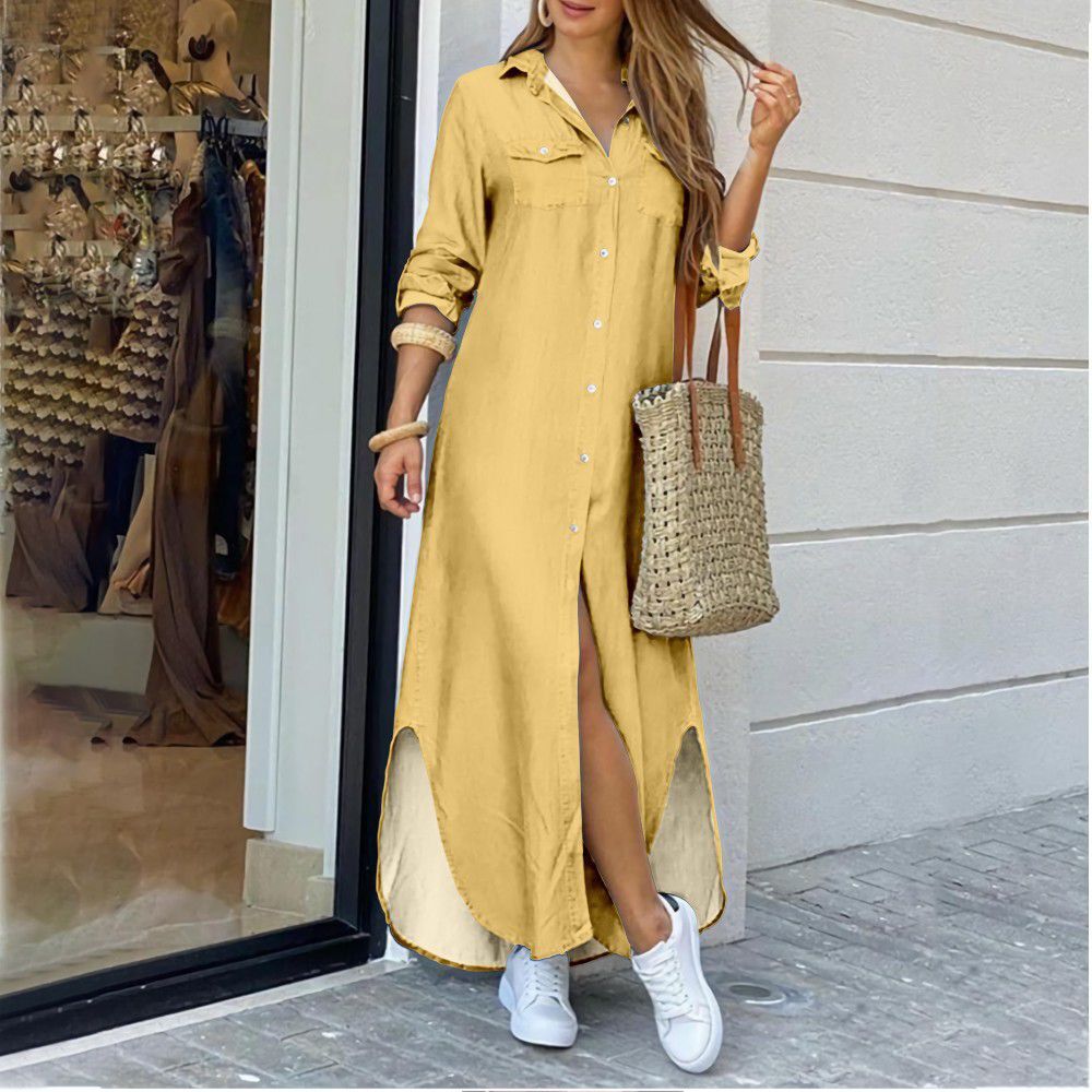 Levoire | Robe Chemise Col Rabattu Jaune