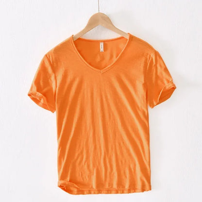 Levoire | T-Shirt Col V Intemporel Hommes Orange