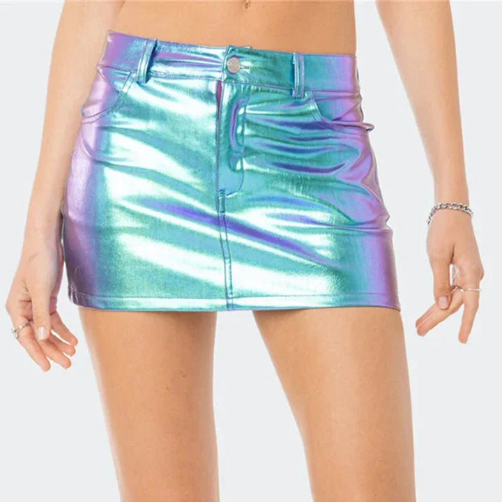 Levoire | Jupe Mini En Cuir Métallique Brillant Bleu ciel