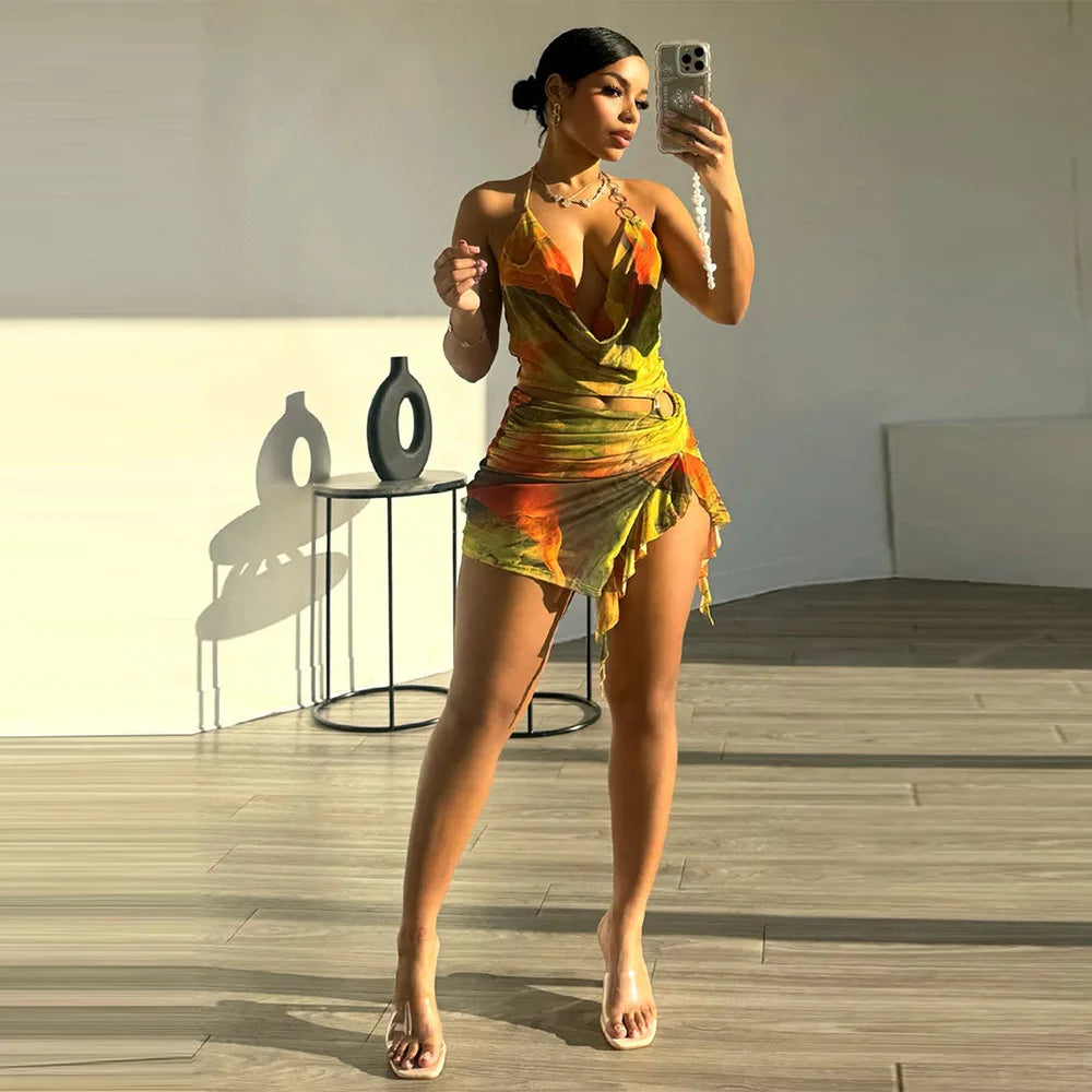 Levoire | Imprimé Sans Manches Courte Mini Robe