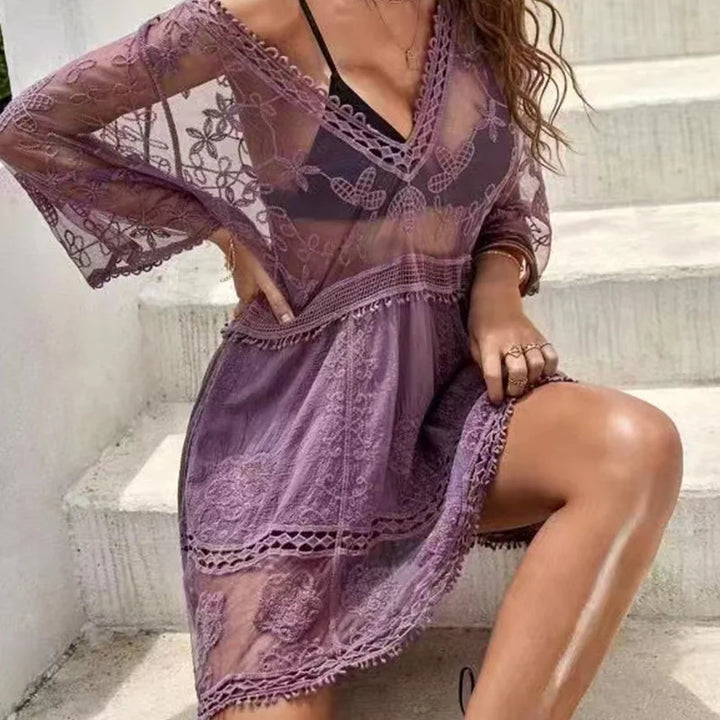 Levoire | Couverture De Plage Décolleté Tunique En Crochet Robe